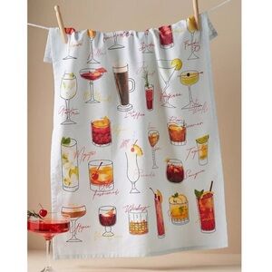 Anthropologie Drinks A-Z Dish Towel Anthro Cocktail Drinks Tea Towel- NWT
